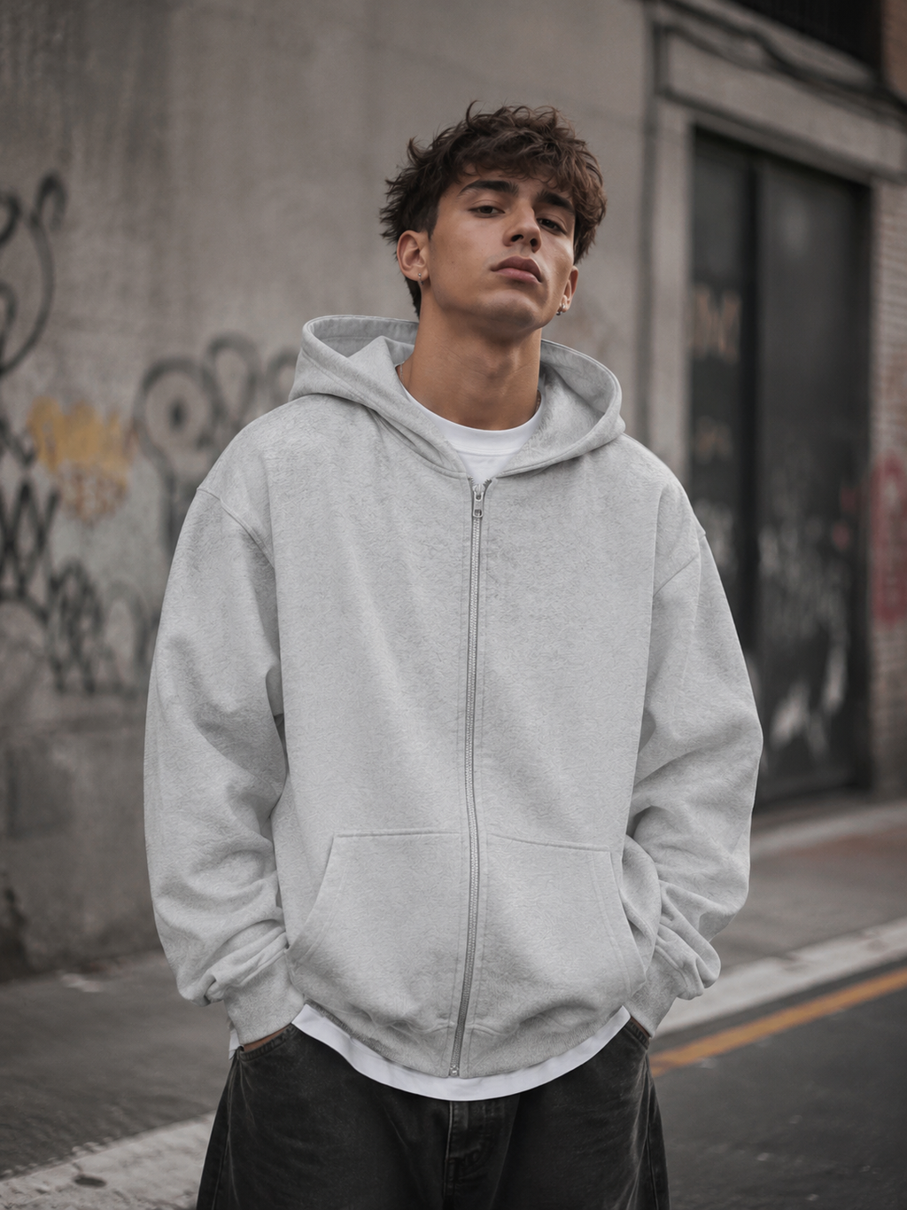SMILE VACANCY Oversized Zipper Hoodie